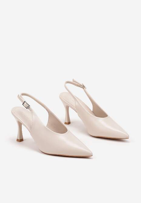 Beżowe Sandały na Szpilce w Stylu Slingback Delaneta