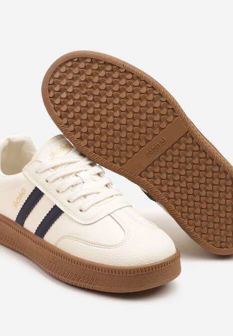 Beżowo-Granatowe Sneakersy Sportowe z Ozdobnymi Paskami i Przeszyciami Wenilan