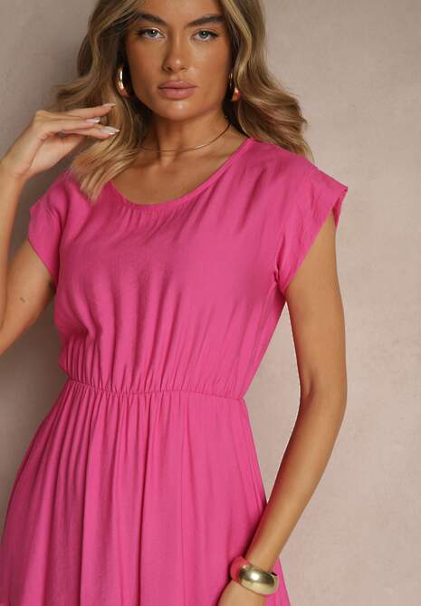 Fuksjowa Rozkloszowana Sukienka z Wiskozy Linurea