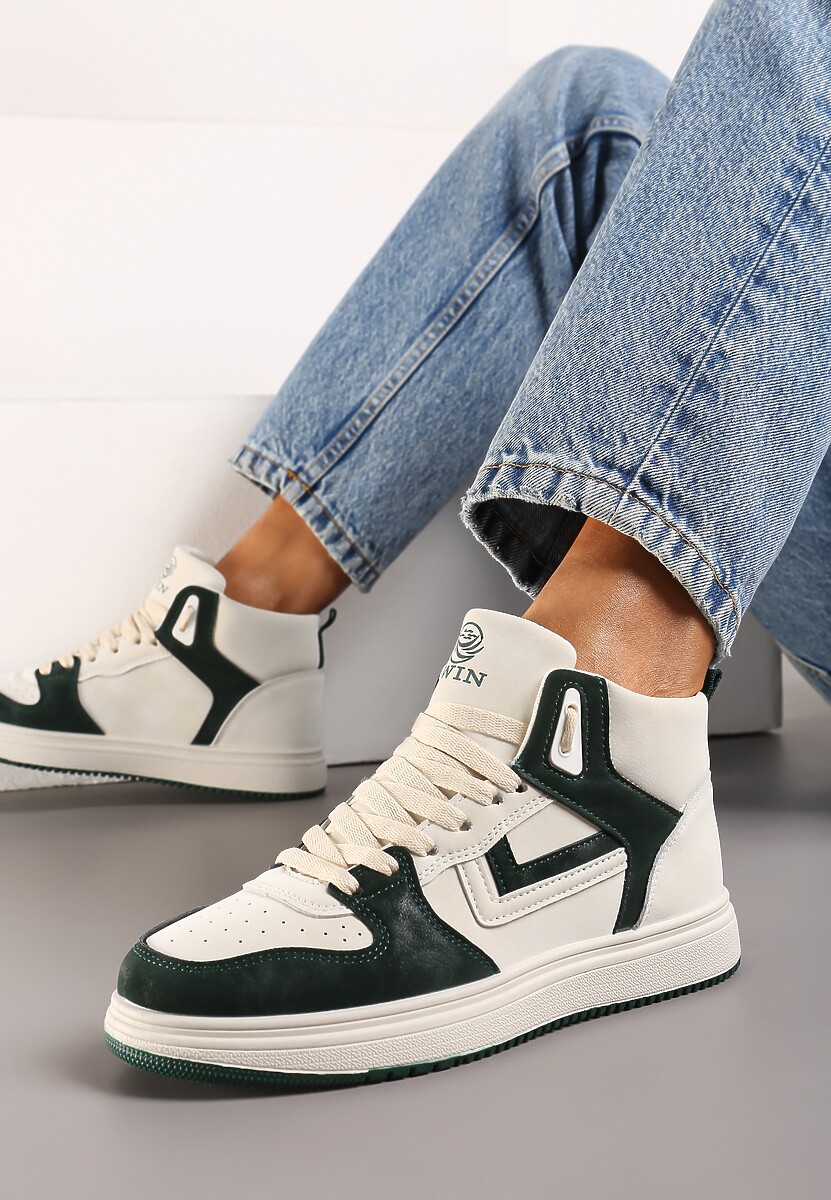 Beżowo-Zielone Sneakersy Maeramia