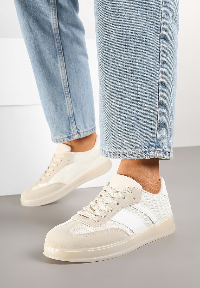 Beżowe Sneakersy w Stylu Tenisówek z Paskami Eleaniria