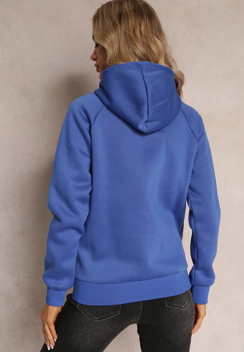 Granatowa Klasyczna Bluza z Nadrukiem na Przodzie i Kapturem Inalle