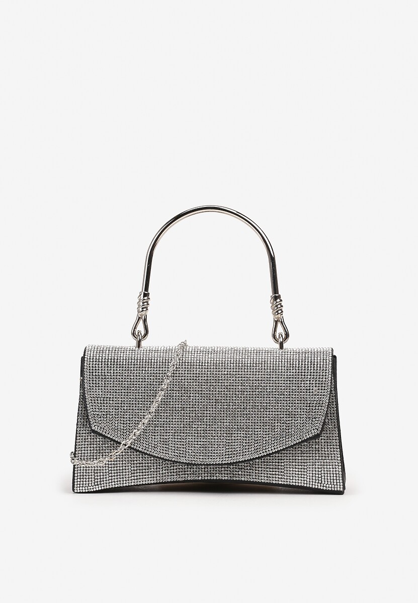 Srebrno-Złota Cyrkoniowa Torebka Wieczorowa na Magnes z Łańcuszkiem i Rączką Orisea