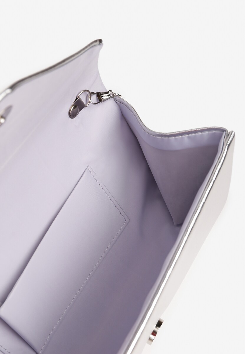 Srebrna Metaliczna Torebka Kopertówka z Odpinanym Łańcuszkiem Flonne