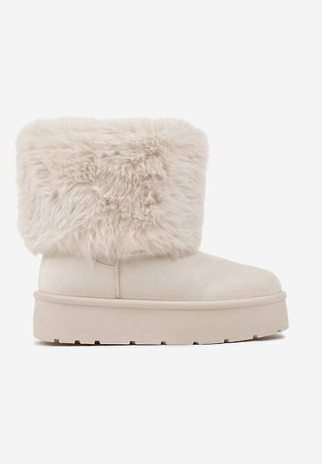 Beżowe Śniegowce na Grubej Podeszwie Ozdobione Futerkiem Naolani