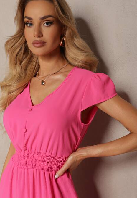 Fuksjowa Sukienka o Rozkloszowanym Kroju z Gumką w Talii i Guzikami Ebiana