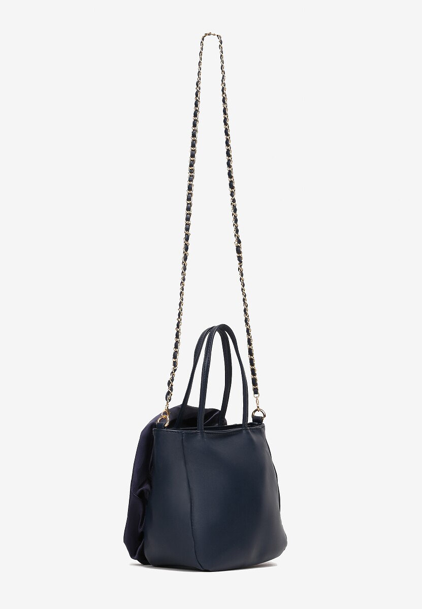 Niebieska Torebka z Rączką i Biżuteryjnym Paskiem oraz Kwiatową Aplikacją 3D Cetina