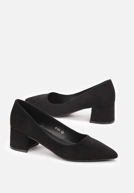 Czarne Czółenka z Imitacji Zamszu na Niskim Słupku Rahal