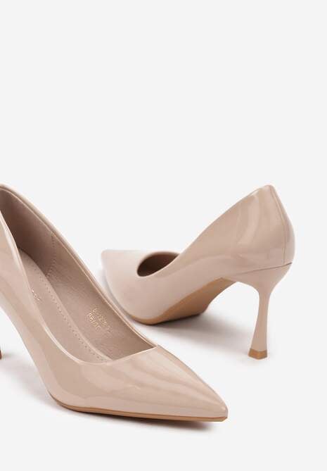 Beżowe Czółenka Lakierowane na Szpilce w Klasycznym Stylu Teridra