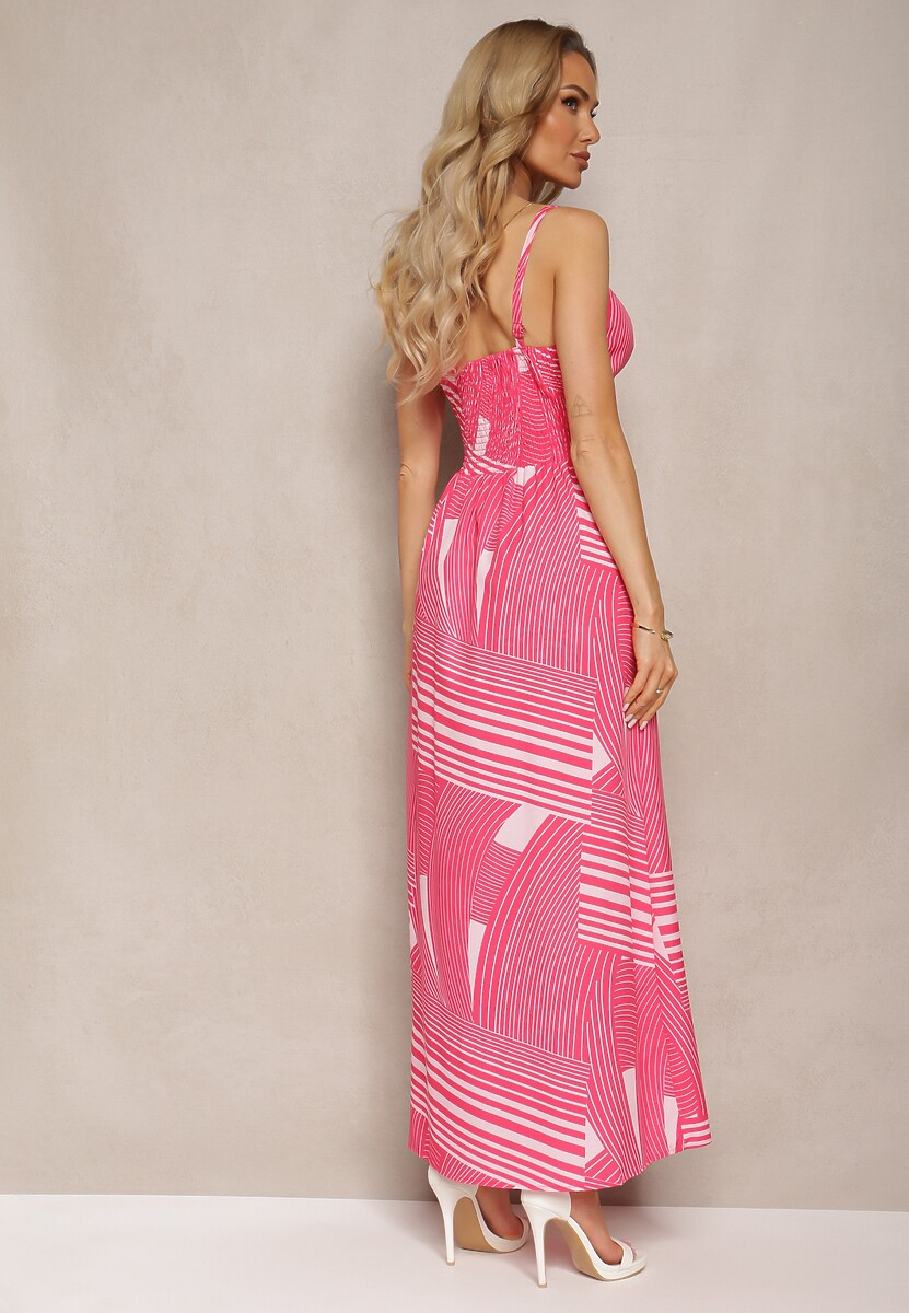 Fuksjowa Sukienka z Regulowanymi Ramiączkami z Gumkami z Tyłu i Rozcięciami Fatoria