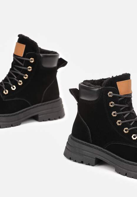 Czarne Traperki Mocno Ocieplone Sztucznym Futerkiem Janek