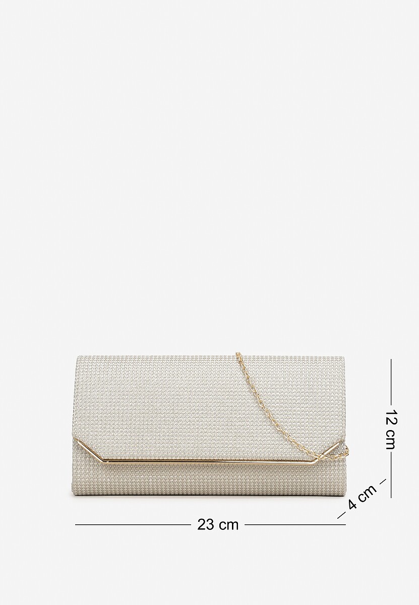 Srebrna Brokatowa Torebka Kopertówka z Łańcuszkiem i Ozdobną Klapą Eilikka