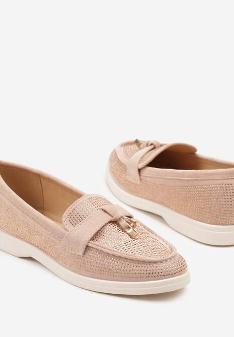 Różowe Mokasyny z Cholewką z Cyrkoniami Zdobione Aplikacją Tenurea