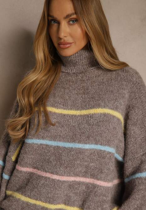 Beżowy Golf z Wełną w Paski Monallesa