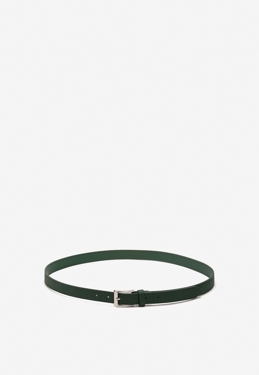 Ciemnozielony Pasek z Imitacji Skóry z Prostokątną Klamrą Miverisa