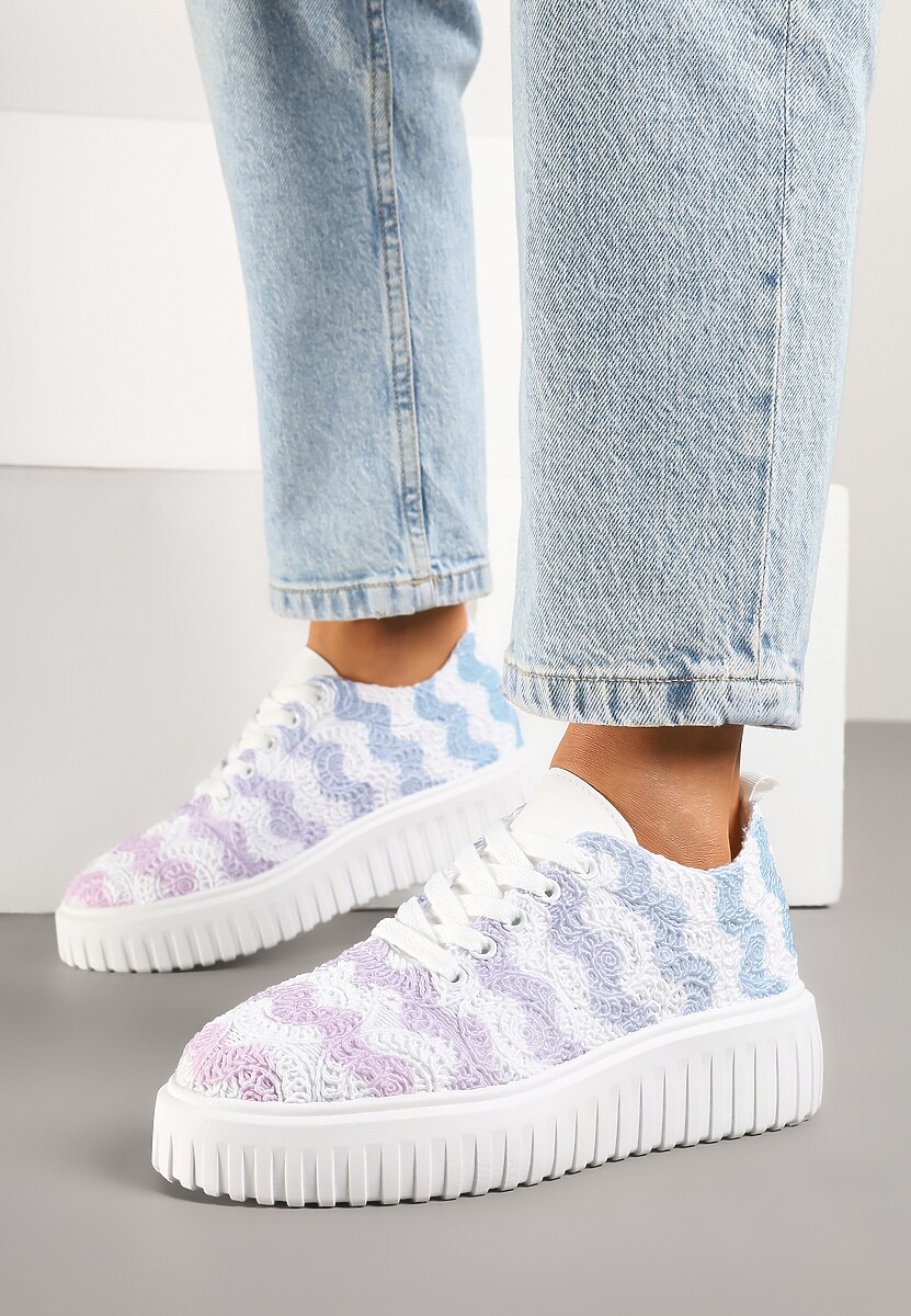 Biało-Niebieskie Ażurowe Sneakersy na Platformie Ellisara