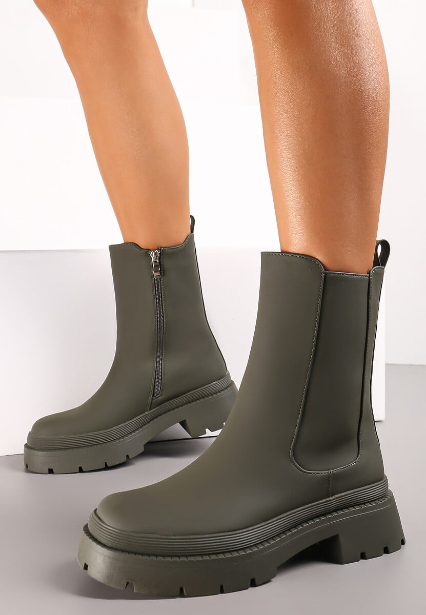 Zielone Botki na Grubej Podeszwie z Elastyczną Wstawką Sztyblety Haylinn