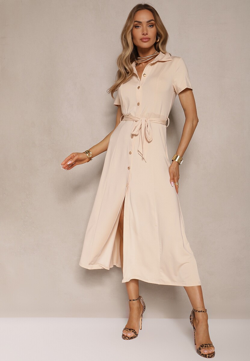 Fuksjowa Sukienka Koszulowa z Wiązanym Paskiem Asheila