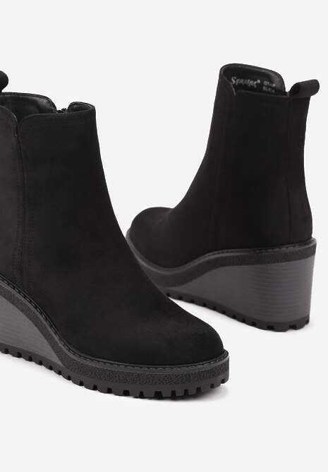Czarne Casualowe Botki na Koturnie z Lekkim Ociepleniem Tarlitha
