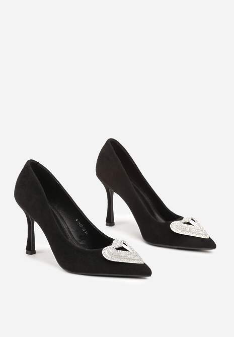 Czarne Eleganckie Szpilki z Cyrkoniowym Sercem Evabellea