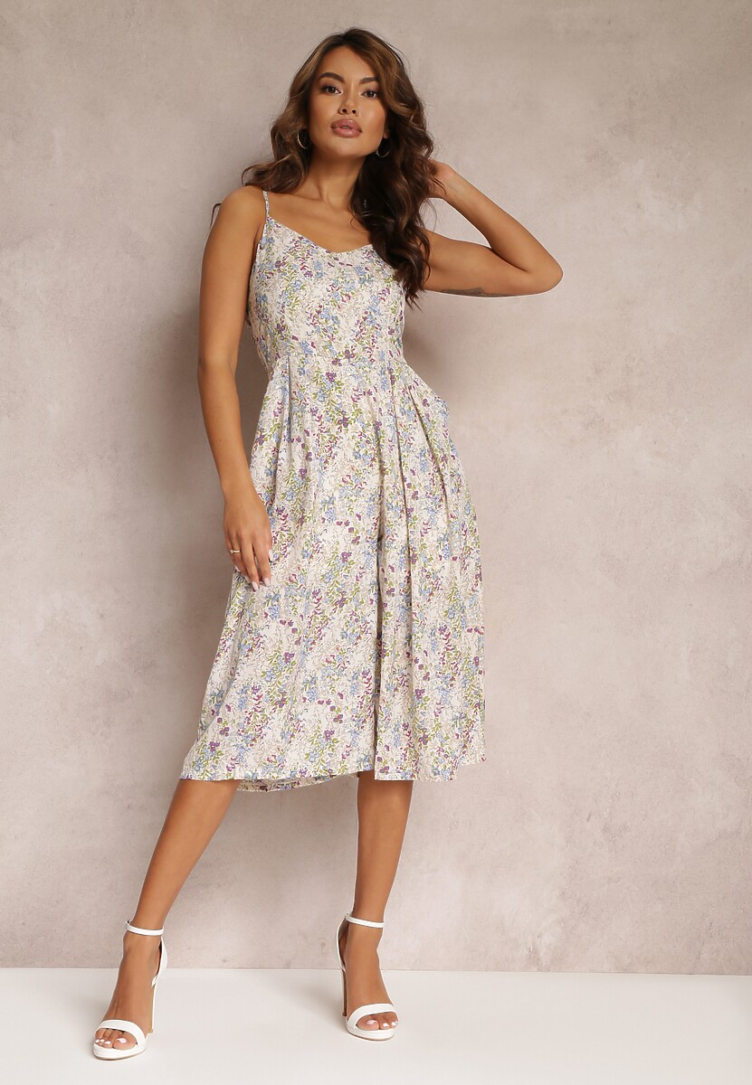 Jasnobeżowy Kombinezon w Kwiaty z Szeroką Gumką i Wycięciem na Plecach Wildhill