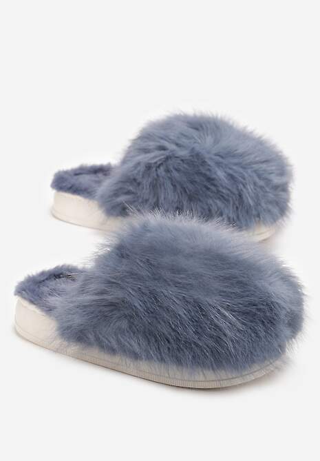 Szare Kapcie ze Sztucznym Futrem na Grubej Podeszwie Demofa
