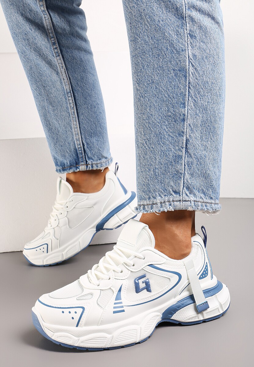 Niebieskie Sneakersy na Grubej Podeszwie z Naszywkami Lutnesia