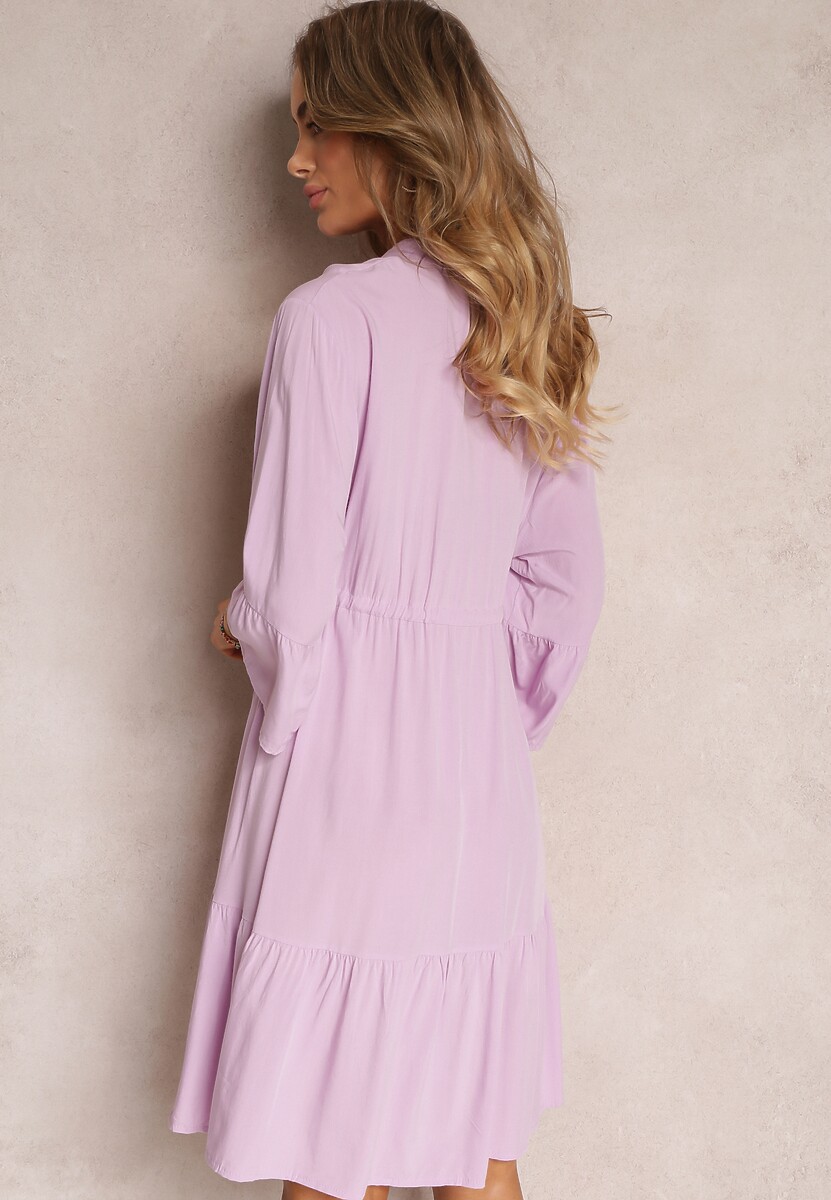 Fioletowa Rozkloszowana Sukienka Ściągana w Pasie z Wiskozy Mabree