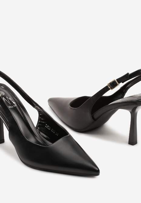 Czarne Klasyczne Sandały Szpilki Slingback ze Szpiczastym Noskiem Saniffia