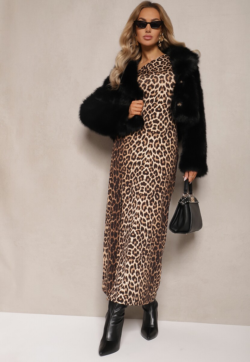 Czarna Krótka Kurtka z Futerkiem Zdobiona Szerokim Kołnierzem Tormia