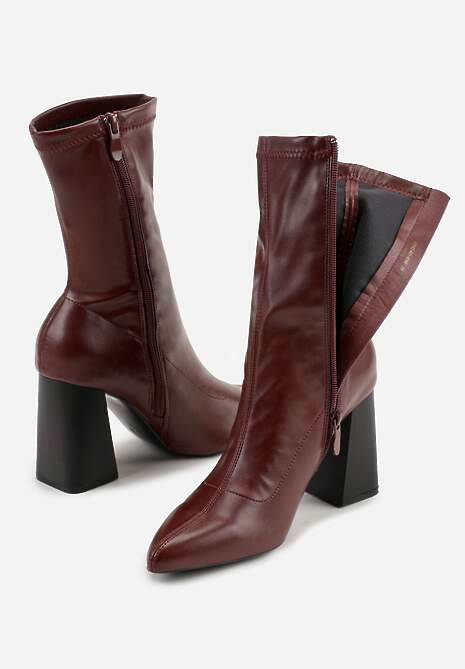 Bordowe Przylegające Botki Vices na Słupkowym Obcasie Nevitte