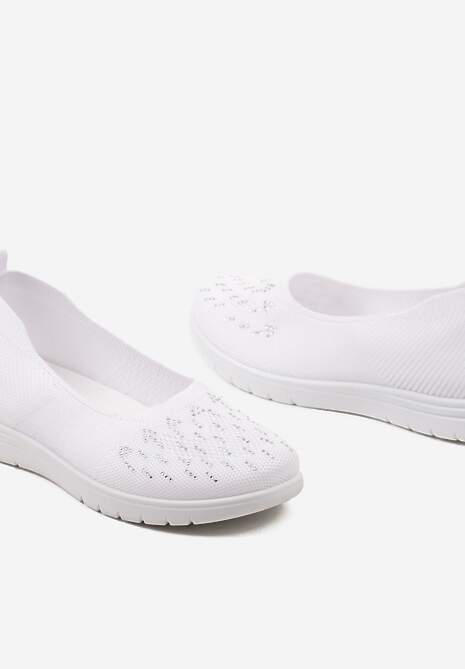 Białe Płaskie Tenisówki Zdobione Cyrkoniami Lomadia