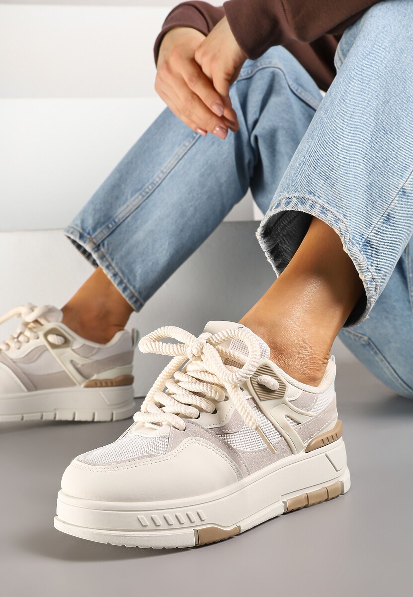 Beżowe Sneakersy Streetwearowe na Niskiej Platformie Veniffia
