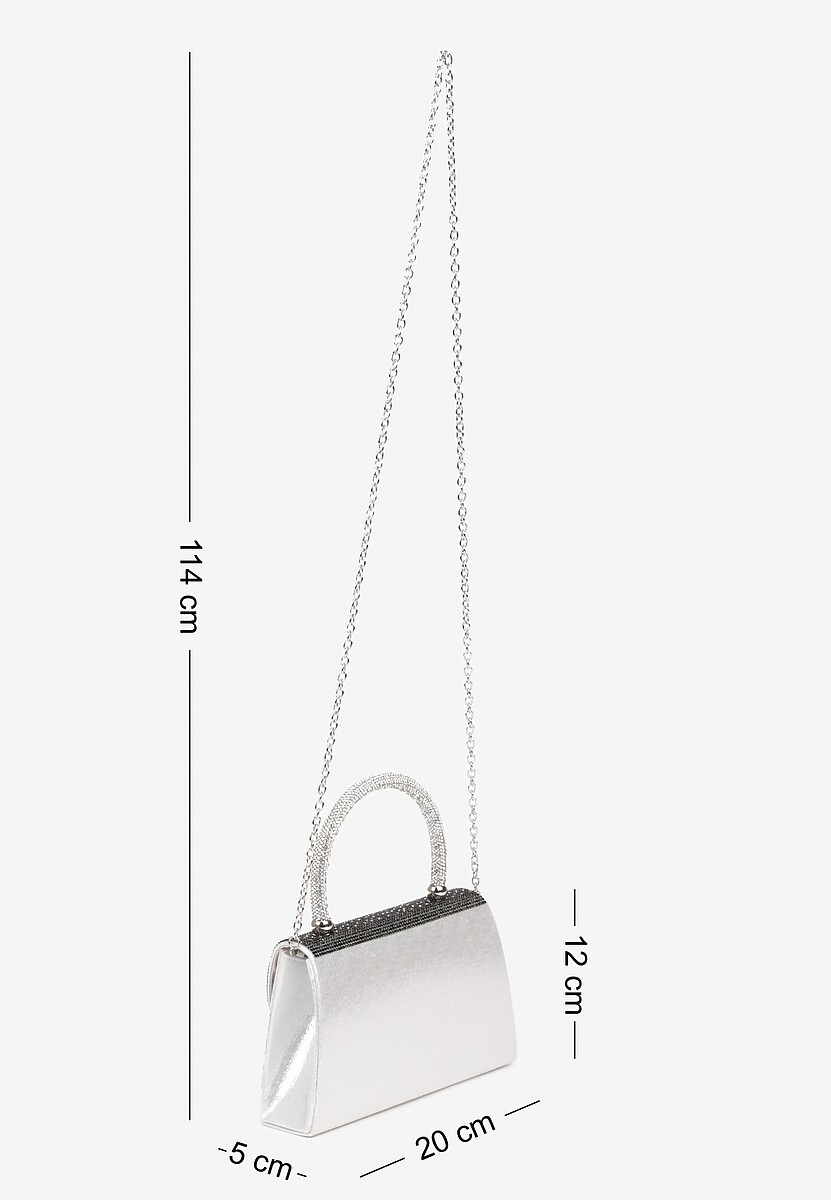 Srebrna Torebka Kopertówka z Rączką Ozdobiona Cyrkoniami Devola