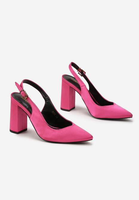 Fuksjowe Satynowe Czółenka na Słupku ze Szpiczastym Noskiem Ingrila