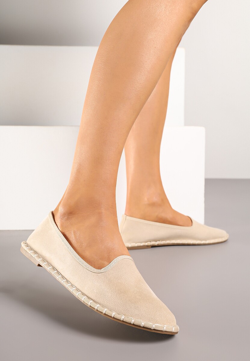 Beżowe Espadryle Balerinki z Przeszyciami Firalissea