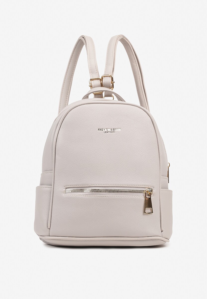 Ciemnobeżowy Mały Plecak Trapezowy Zdobiony Aplikacją Paseriela