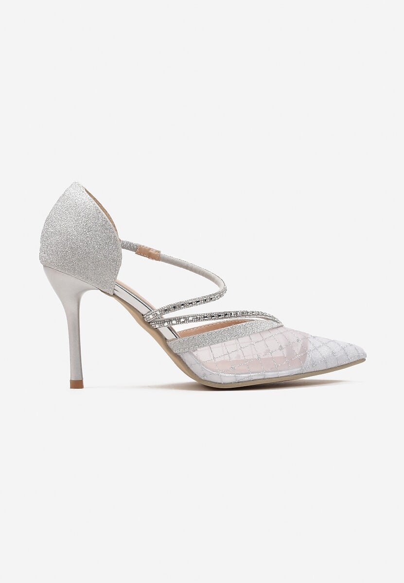 Srebrne Brokatowe Szpilki z Paskami w Cyrkonie Vendre