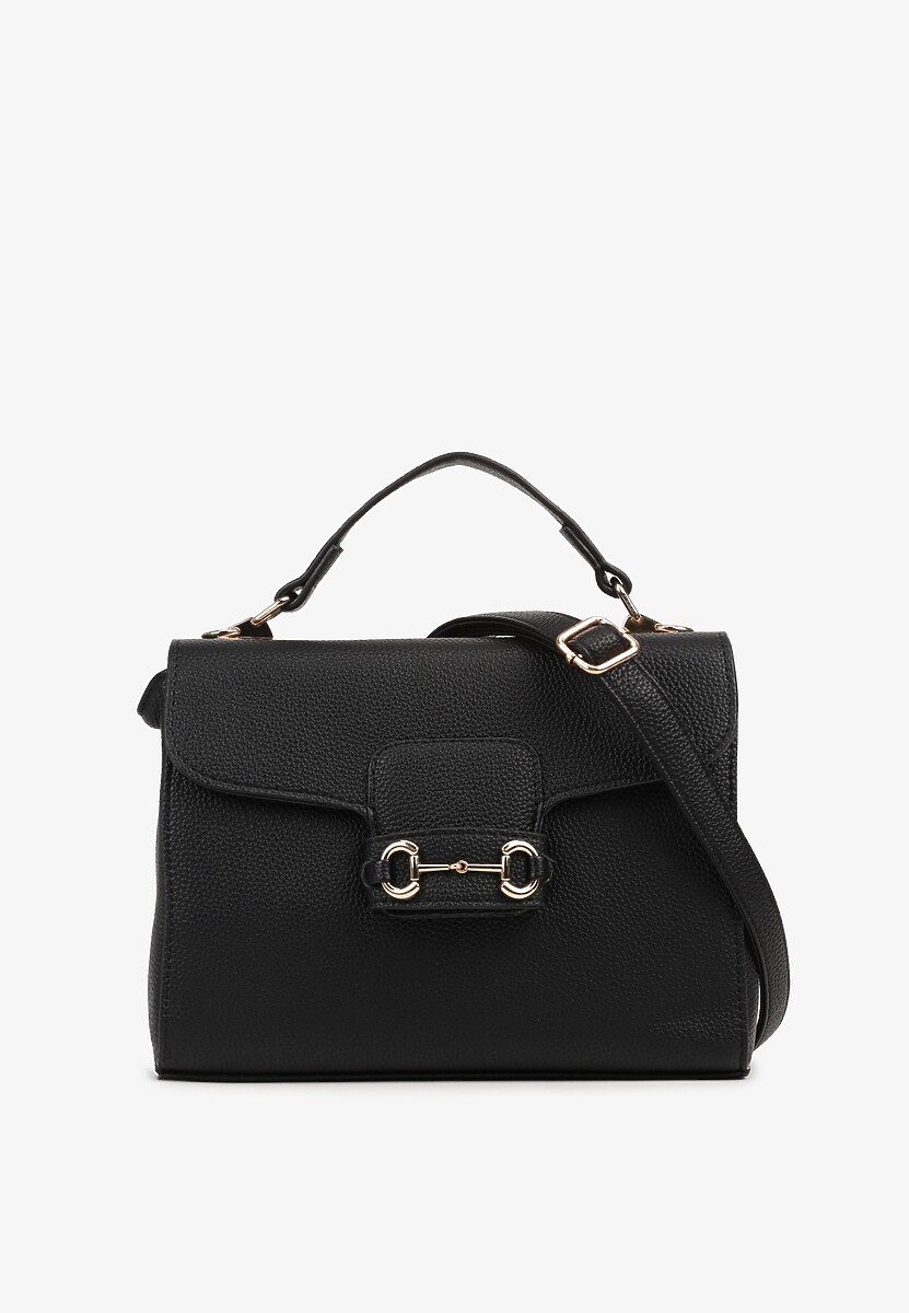 Czarna Torebka Typu Listonoszka z Rączką i Klapą z Aplikacją Alatiela