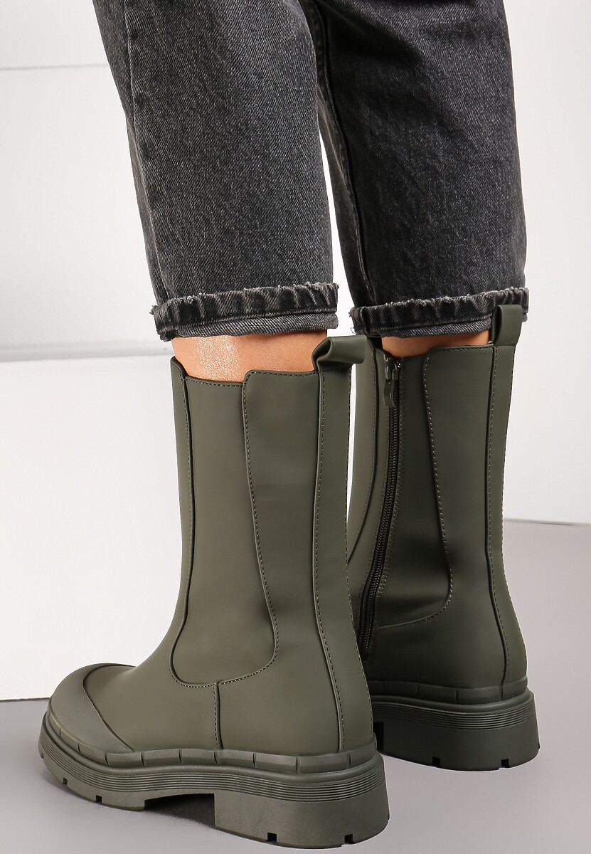 Zielone Botki Workery na Grubej Podeszwie Irasi