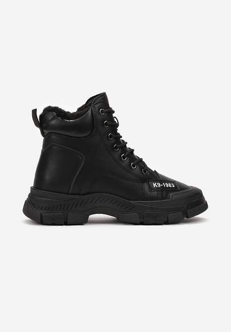 Czarne Wiązane Traperki na Grubej Podeszwie Mibraces