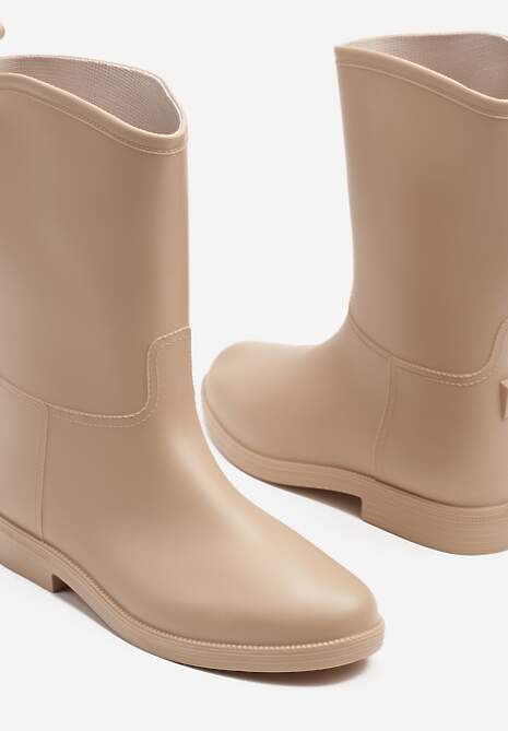 Beżowe Eleganckie Kalosze z Ozdobnym Przeszyciem Lenrisa