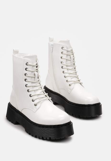Białe Botki w Stylu Workerów na Platformie Maialen