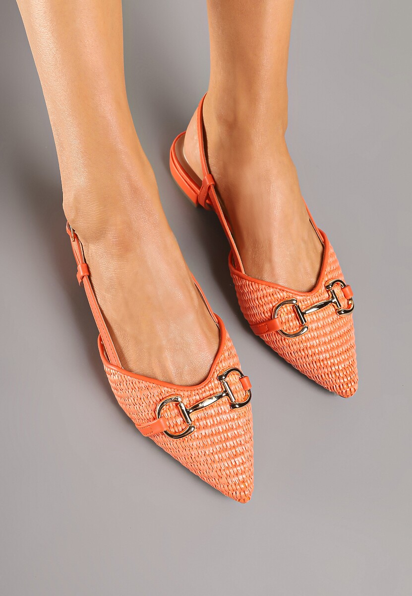 Pomarańczowe Sandały Slingback z Tweedowymi Zdobieniami i Metaliczną Aplikacją Annilena