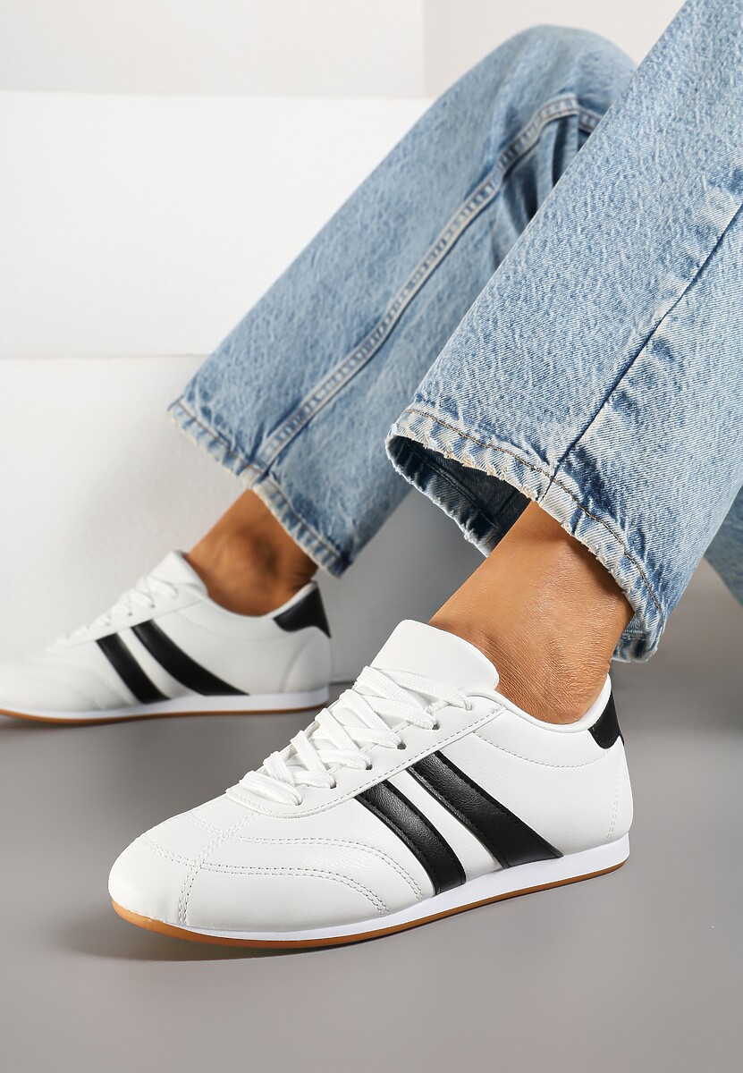 Biało-Czarne Sneakersy Typu Tenisówki z Paseczkami Liantina