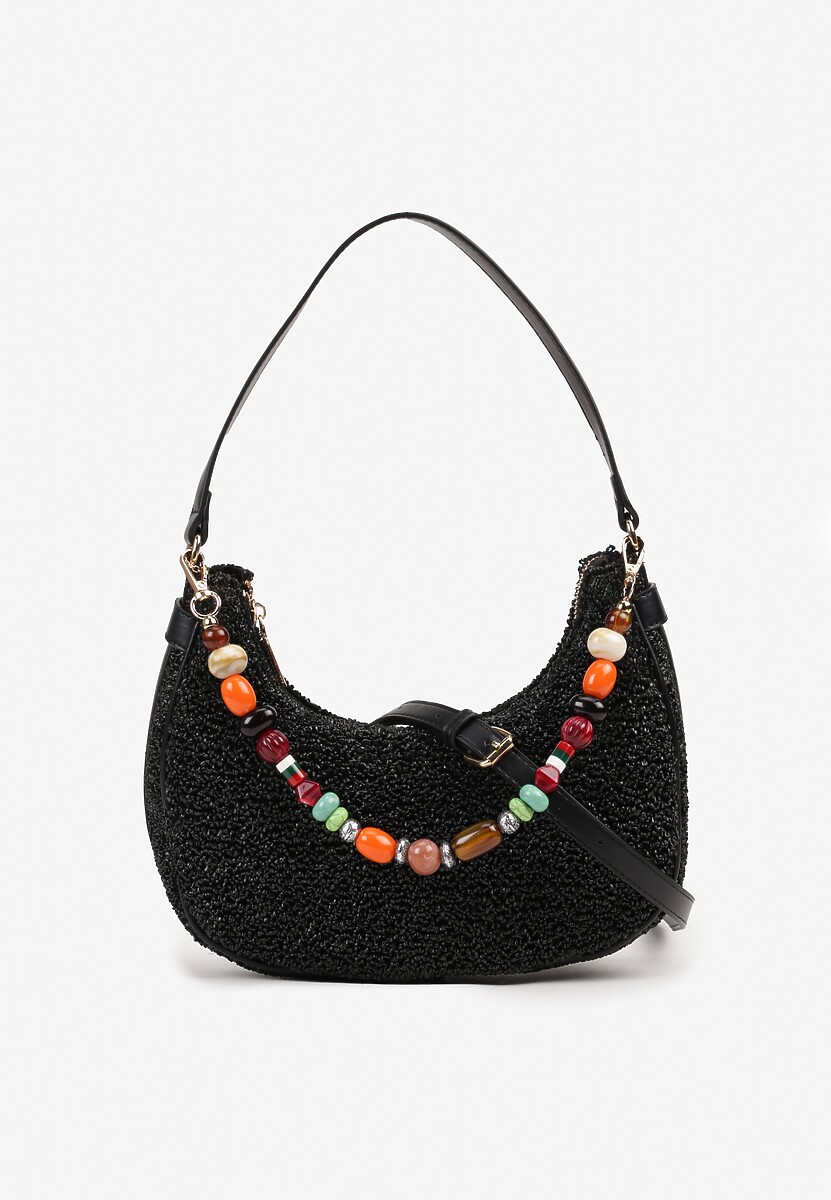 Beżowa Torebka Bagietka Ozdobiona Koralikami Baleris