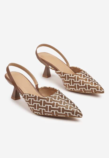 Brązowe Sandały na Kaczuszce z Geometrycznym Wzorem Arriretta