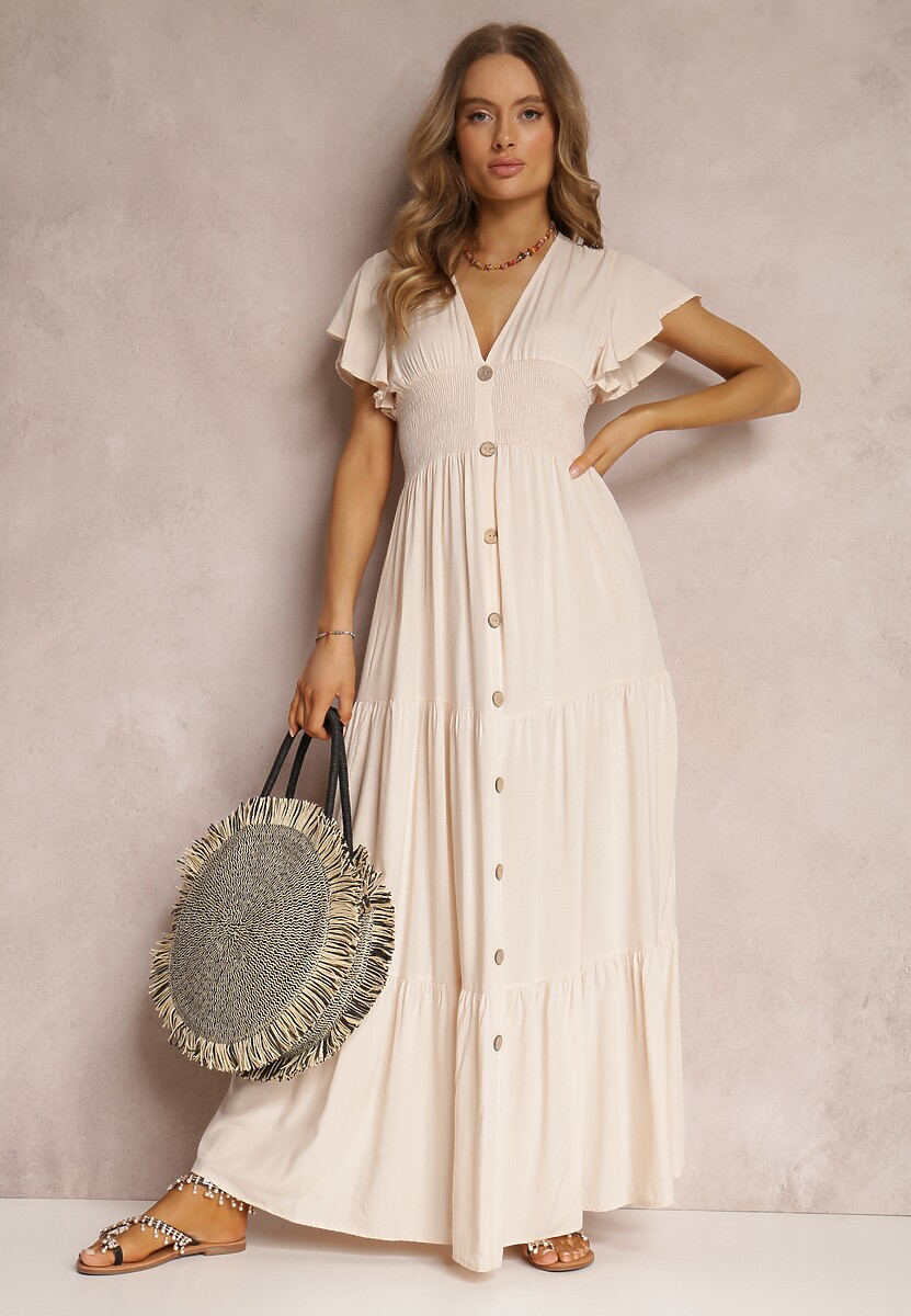 Ciemnobeżowa Sukienka z Wiskozy Lobsy