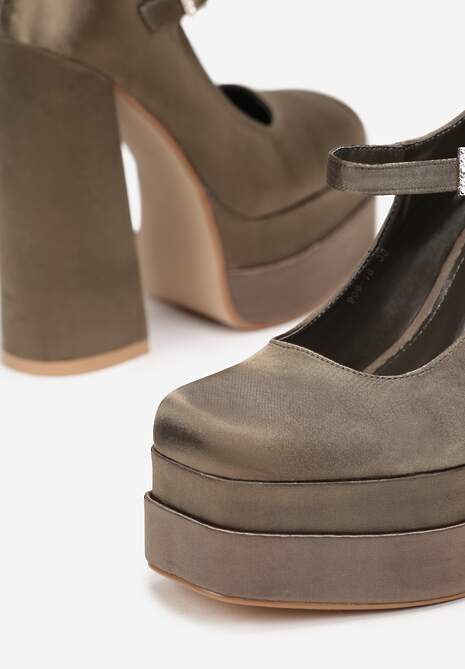 Zielone Czółenka na Wysokim Słupku i Platformie z Klamerką Anta