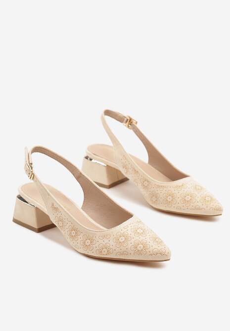 Beżowe Sandały Vices na Słupku Slingback ze Skórzaną Wkładką i Metaliczną Ozdobą Ciariloria
